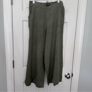 SAGA Made in Italy 100% Linen Wide Leg Sage Green Pants Elastic One Size OS